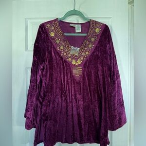Roaman's Rich Purple Velvet Tunic with Gold Accents